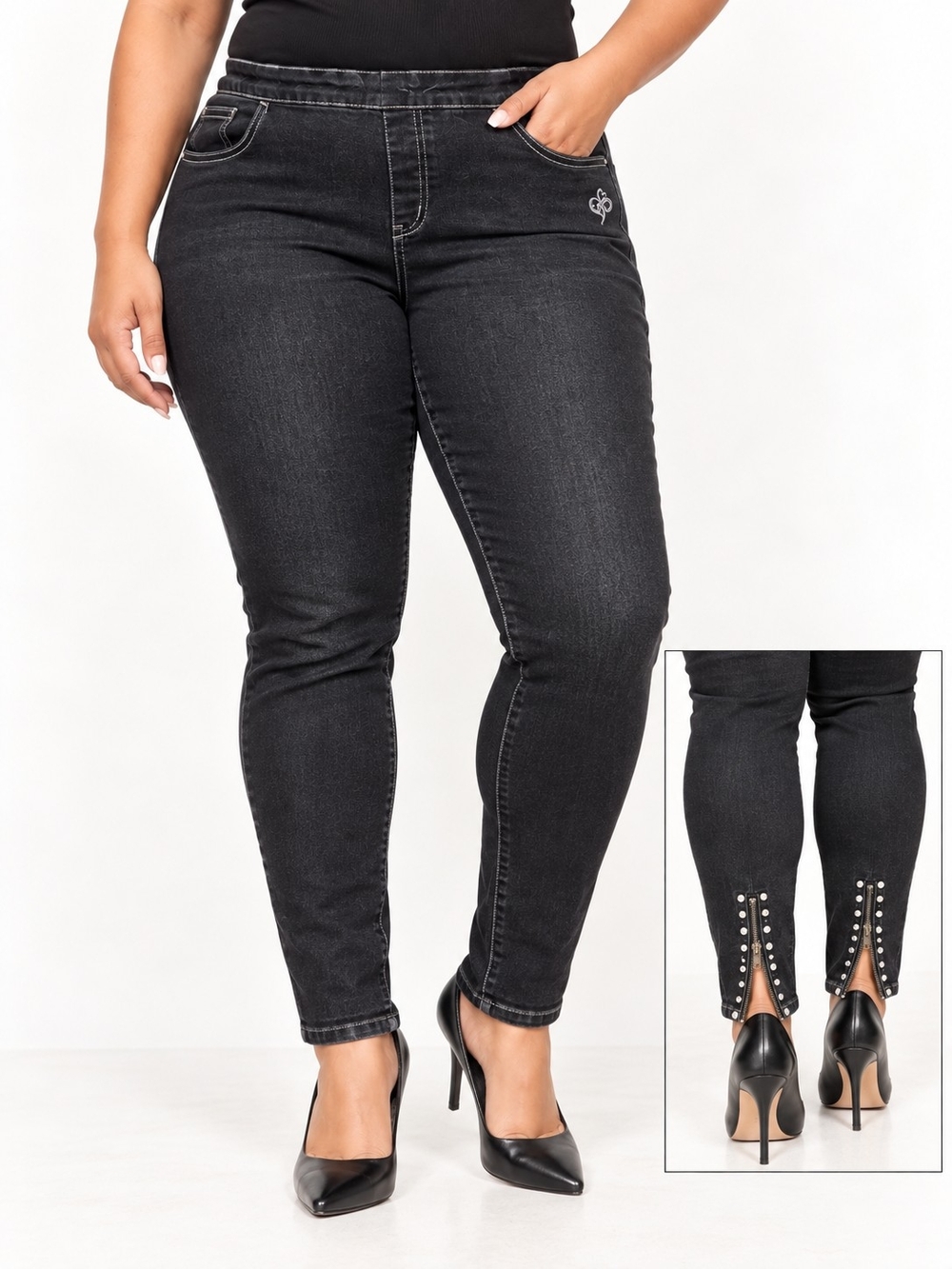 Southpole Y2K Black Rhinestone Zip Ankle Skinny Jeans Plus 2X